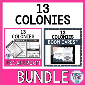{RETIRED} 13 Colonies Reading and Puzzles and Boom Cards™ BUNDLE - Colonial America