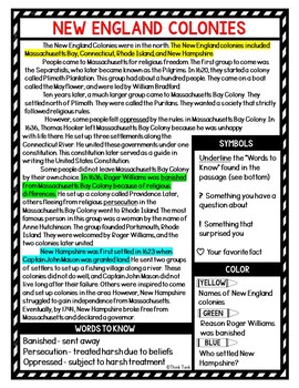 13 Colonies Reading Passages, Questions and Text Marking + Word Search - Image 4