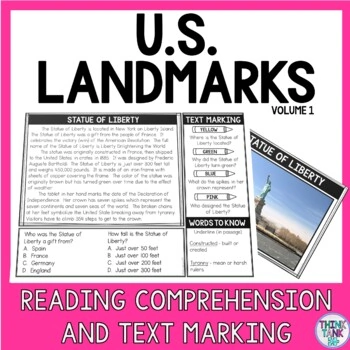 U.S. Landmarks Reading Comprehension and Text Marking - Informational Text