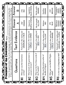 Principles of the Constitution Color by Number, Reading Passage and Text Marking - Image 3