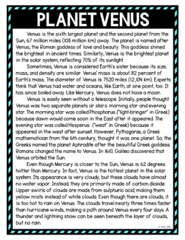 Planet Venus DIGITAL Reading Passage & Questions Self Grading - Image 2