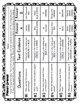 Planet Uranus Color by Number, Reading Passage and Text Marking - Image 3