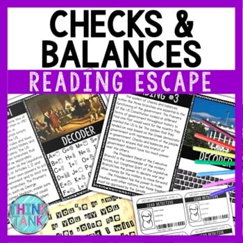 Checks and Balances Reading and Puzzle Escape Room - Branches of Government