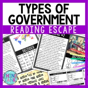 Types of Government Reading Comprehension and Puzzle Escape Room