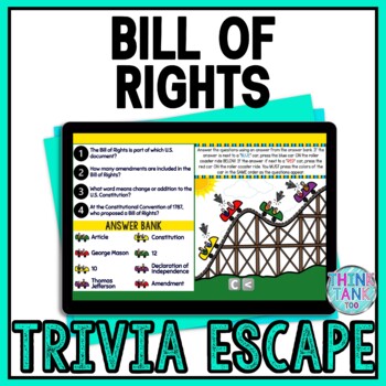 Bill of Rights Interactive Digital Trivia Escape Room - US Constitution