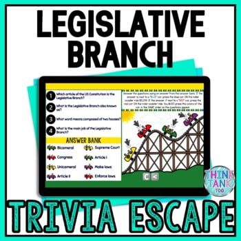 Legislative Branch Interactive Digital Trivia Escape Room - US Constitution