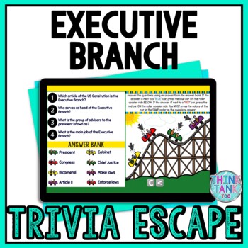 Executive Branch Interactive Digital Trivia Escape Room - US Constitution
