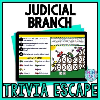 Judicial Branch Interactive Digital Trivia Escape Room - US Constitution