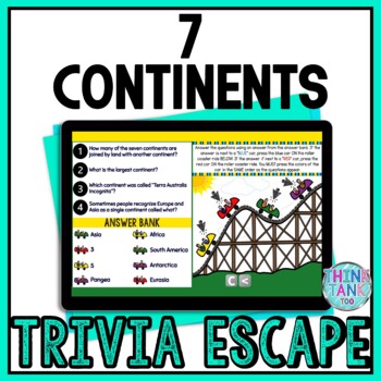 Continents World Geography Interactive Digital Trivia Escape Room