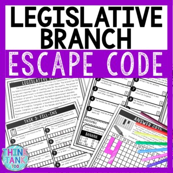 Legislative Branch Comprehension Code Escape Room - Close Reading - Congress