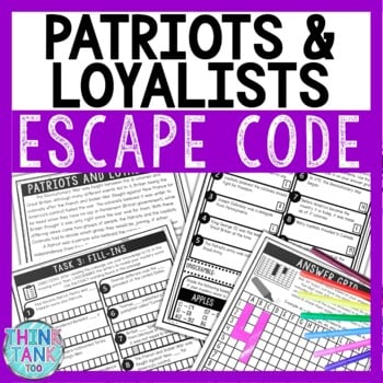 Patriots and Loyalists Comprehension Code Escape Room - Revolutionary War