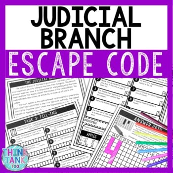 Judicial Branch Comprehension Code Escape Room - Close Reading - Civics
