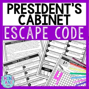 President's Cabinet Comprehension Code Escape Room - Reading - Executive Branch