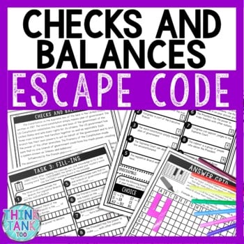Checks and Balances Comprehension Code Escape Room - Branches of Government