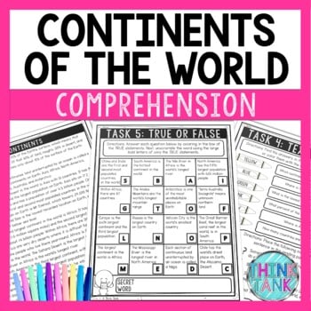 Continents Comprehension Challenge - Close Reading - World Geography