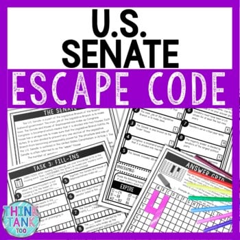 US Senate Comprehension Code Escape Room - Close Reading - Legislative Branch