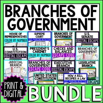 Branches of Government BUNDLE - Escape Room - Reading - Trivia - Text Marking