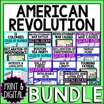 American Revolution BUNDLE - Escape Room - Reading Comprehension - Text Marking