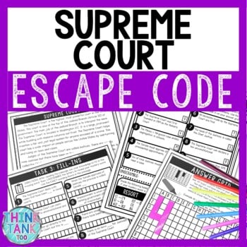 Supreme Court Comprehension Code Escape Room - Close Reading - Judicial Branch