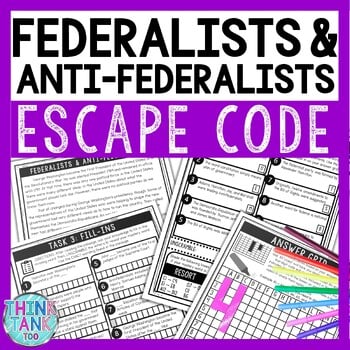 Federalists and Anti-Federalists Comprehension Code Escape Room - Close Reading