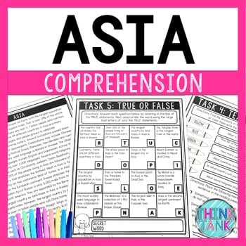 Asia Comprehension Challenge - Close Reading - World Geography - Continents