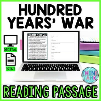 Hundred Years' War DIGITAL Reading Passage & Questions Self Grading