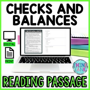 Checks and Balances DIGITAL Reading Passage & Questions Self Grading