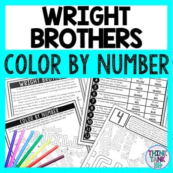 Wright Brothers Cycle Color by Number - Close Reading & Text Marking - Aviation