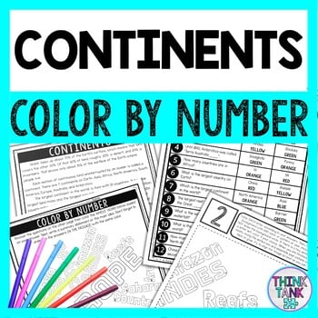 Continents Color by Number - Close Reading & Text Marking - Geography