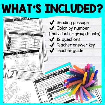 Continents Color by Number - Close Reading & Text Marking - Geography - Image 2