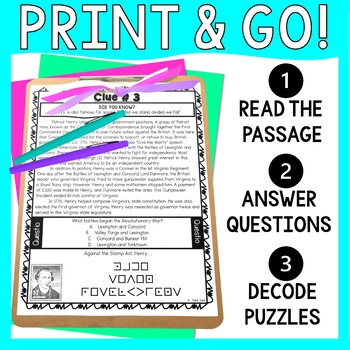 Patrick Henry ESCAPE ROOM Activity - Reading Comprehension - Revolutionary War - Image 2