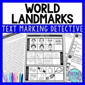 World Landmarks Text Marking Detective Mystery - Reading Passage - Geography