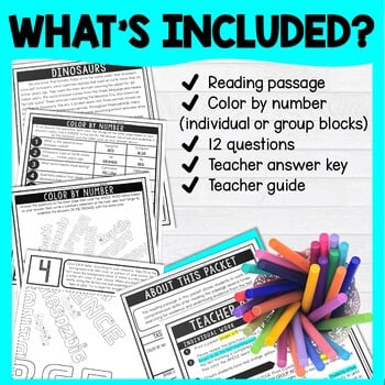 Dinosaurs Color by Number - Close Reading & Text Marking - Image 2