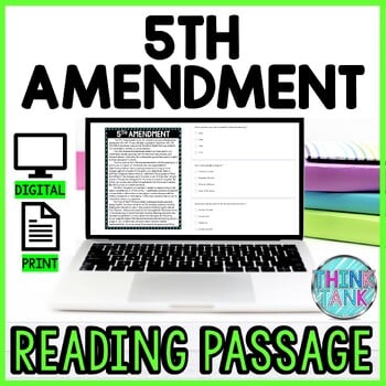 5th Amendment DIGITAL Reading Passage & Questions Self Grading