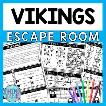 Vikings Escape Room - Task Cards - Reading Comprehension - Middle Ages