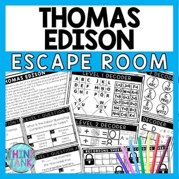 Thomas Edison Escape Room - Task Cards - Reading Comprehension