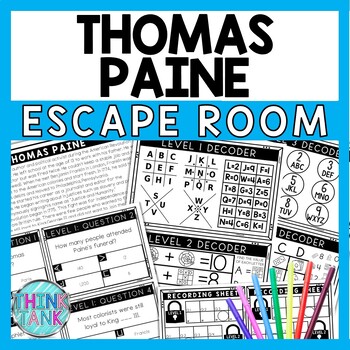 Thomas Paine Escape Room - Task Cards - Reading Comprehension