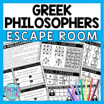 Greek Philosophers Escape Room - Task Cards - Reading Comprehension