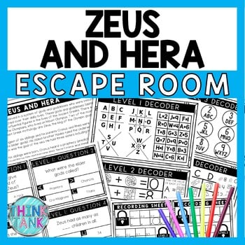 Zeus and Hera Escape Room - Task Cards - Reading Comprehension - Greek Gods