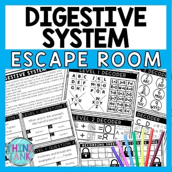 Digestive System Escape Room - Task Cards - Reading Comprehension - Human Body