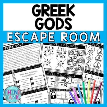 Greek Gods Escape Room - Task Cards - Reading Comprehension - Ancient Greece