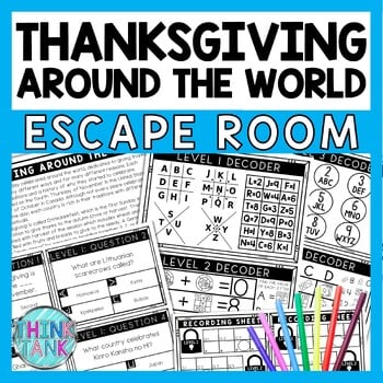 Thanksgiving Around the World Escape Room - Task Cards - Reading Comprehension