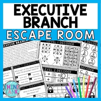 Executive Branch Escape Room - Task Cards - Reading Comprehension - Government