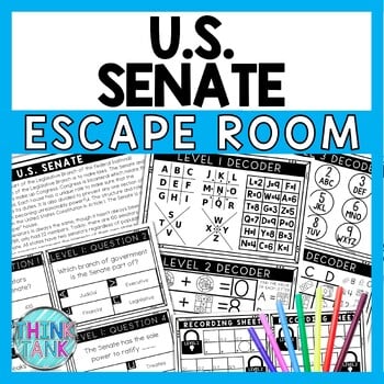 U.S. Senate Escape Room - Task Cards - Reading Comprehension - Government
