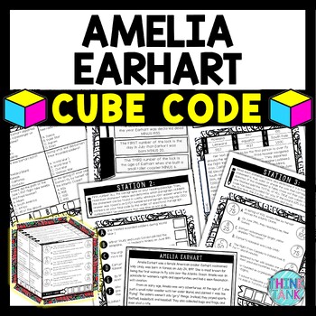 Amelia Earhart Cube Stations - Reading Comprehension Activity - Women's History