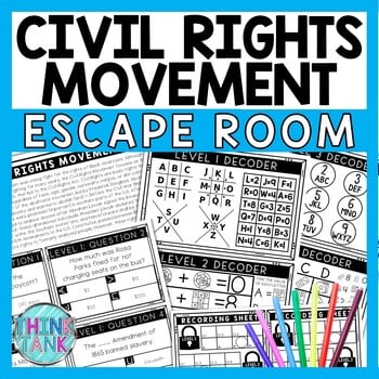 Civil Rights Movement Escape Room - Task Cards - Reading Comprehension