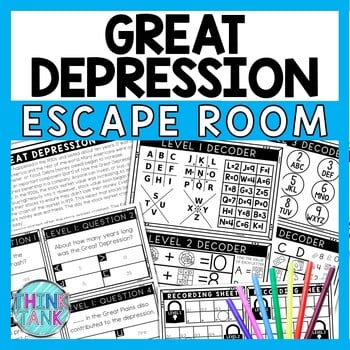 Great Depression Escape Room - Task Cards - Reading Comprehension