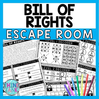 Bill of Rights Escape Room - Task Cards - Reading Comprehension - Constitution
