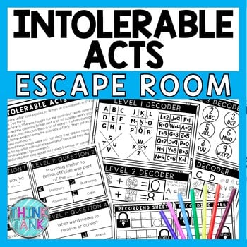 Intolerable Acts Escape Room - Task Cards - Reading Comprehension