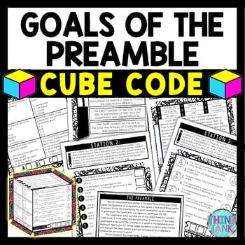 Preamble of the US Constitution Cube Stations - Reading Comprehension Activity